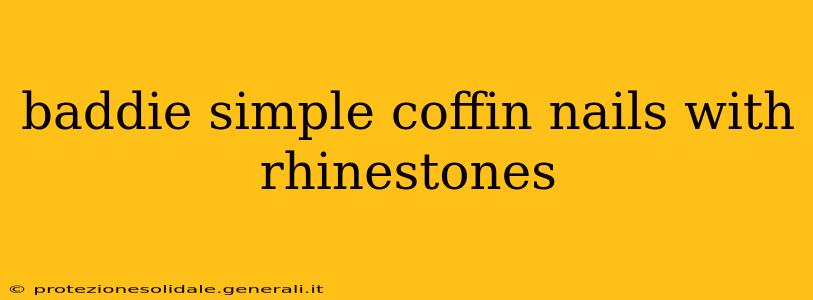 baddie simple coffin nails with rhinestones
