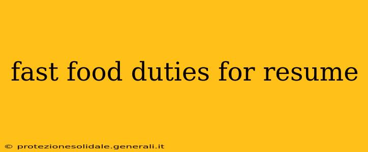 fast food duties for resume